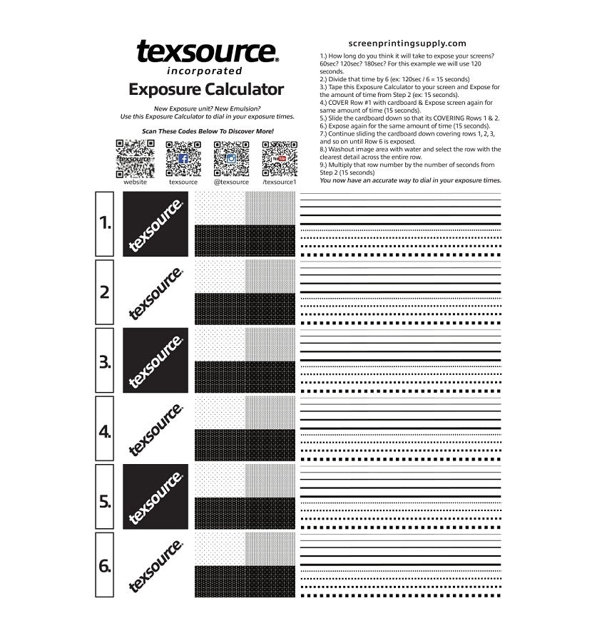 Exposure Calculator for Screen Printers — Texsource Screen Printing Supply