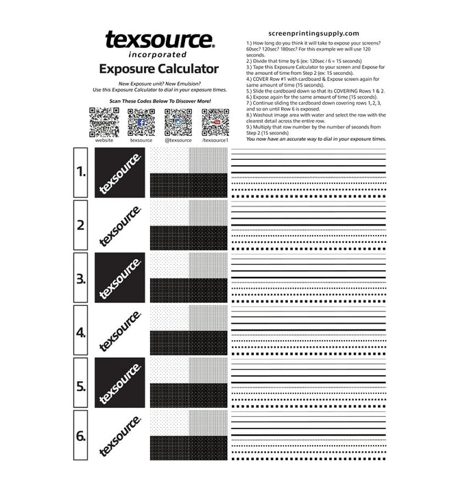 Exposure Calculator for Screen Printers — Texsource Screen Printing Supply