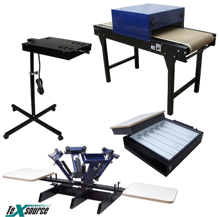 Genesis Screen Printing Kit 10 - 4 Color 2 Station Press - Flash Unit - UV Exposure Unit - Dryer